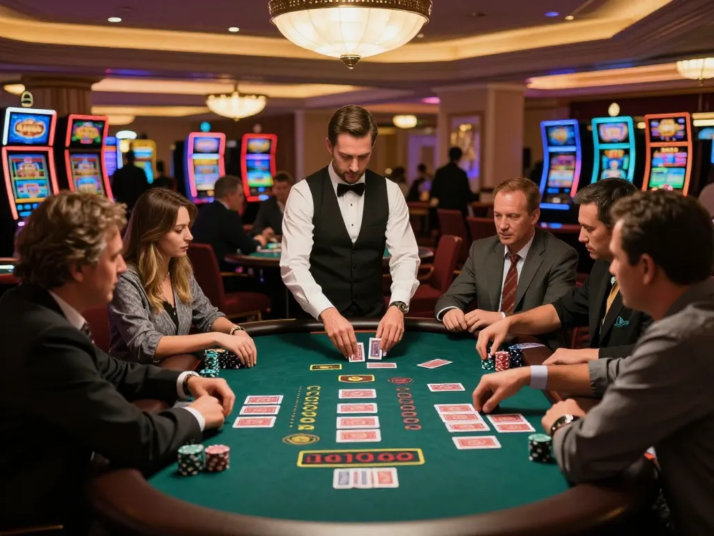 Engaging blackjack table scene at a casino featuring players and dealer, highlighting the excitement of gambling at https://www.bearcreekwatershed.org/macroinvertebrates.
