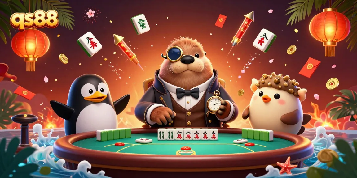 Engage with qs88's thrilling underwater poker scene featuring a clever walrus and dealer.