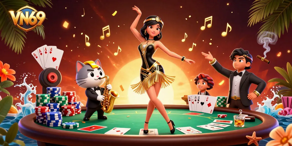 Experience the excitement of VN69 at the poker table with dynamic characters and a vibrant atmosphere.