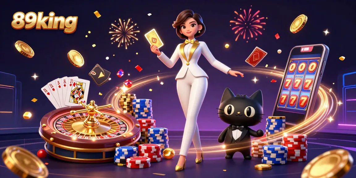 Engage in thrilling casino action with 89king while enjoying the dazzling 3D scene of card shuffling and sparkling coins.