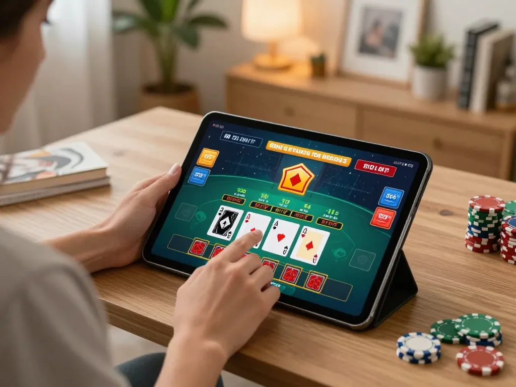 Engage in online betting strategies with nhà cái FB88 on a tablet, showcasing an exciting live dealer game.