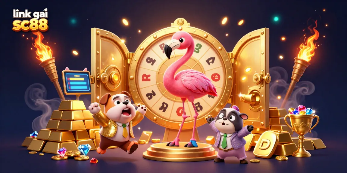 Play at link vào sc88 with excitement, featuring dynamic casino elements in a colorful scene.