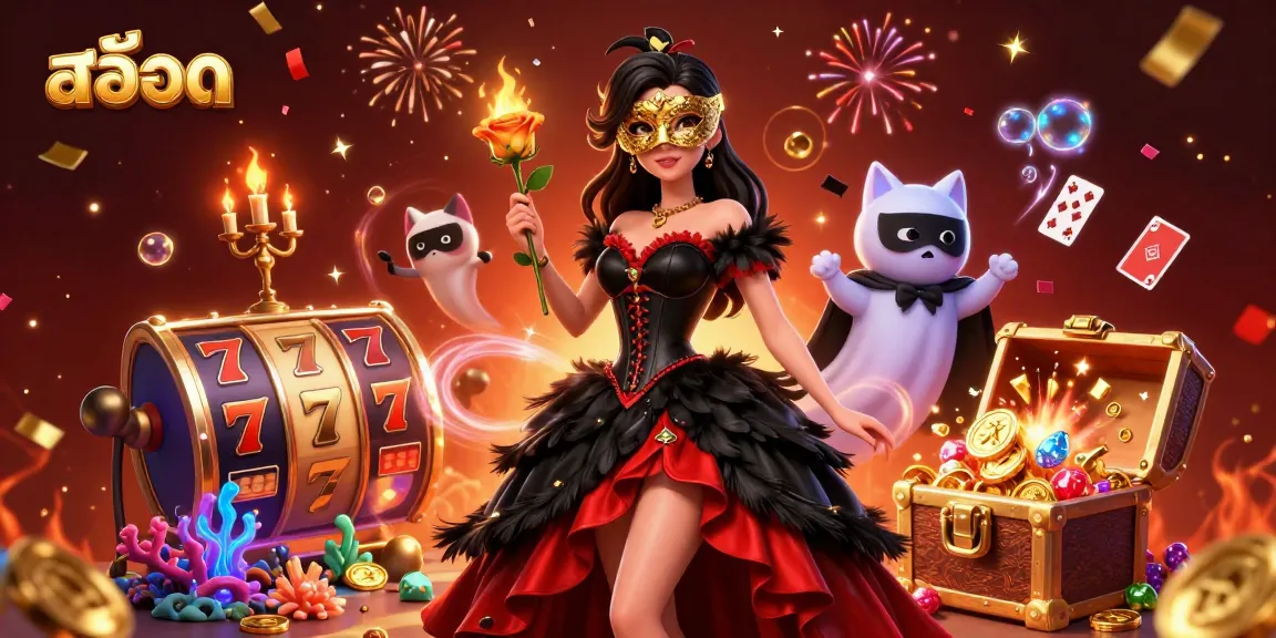 Engage in สล็อต excitement with a glamorous scene of a woman and cartoon cat among dynamic gaming elements.