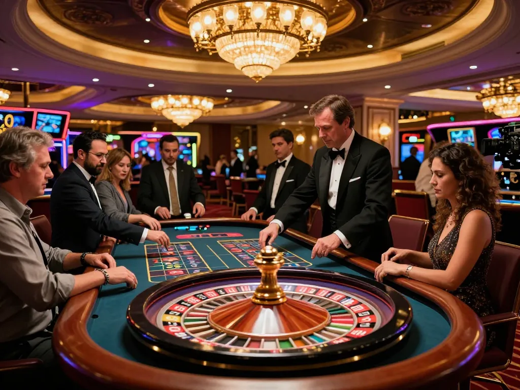 Engaged players placing bets at a roulette table in a vibrant DA88 casino atmosphere.