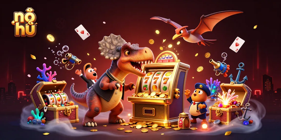 Engage with nổ hũ slots as a pachycephalosaurus wins jackpots amidst vibrant casino elements.