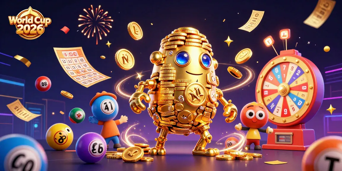 Spin to win with World Cup 2026's golden golem amidst vibrant lottery elements.