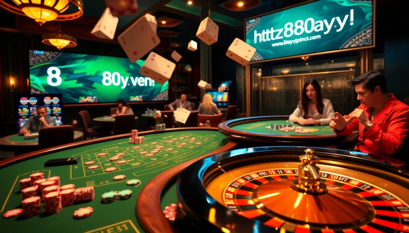 Players engaging in thrilling games at 8day-vn.jpn.com, surrounded by vibrant casino elements.
