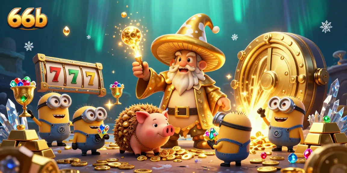 66b depicts a magical gaming scene with a wizard transforming treasures at a vibrant casino