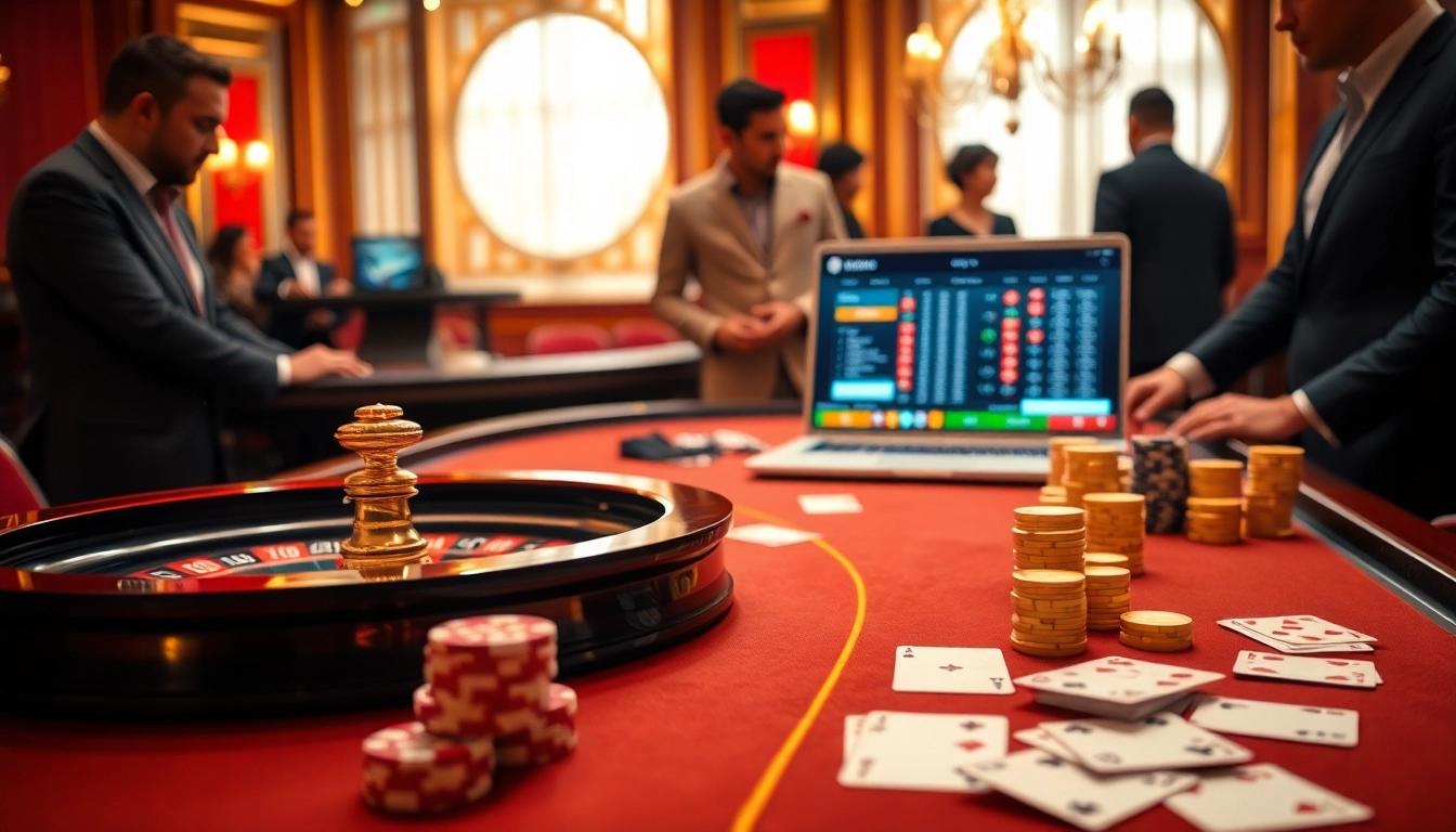 Players placing bets at an elegant casino table, inspired by https://hm88.blue/ for thrilling gaming experiences.