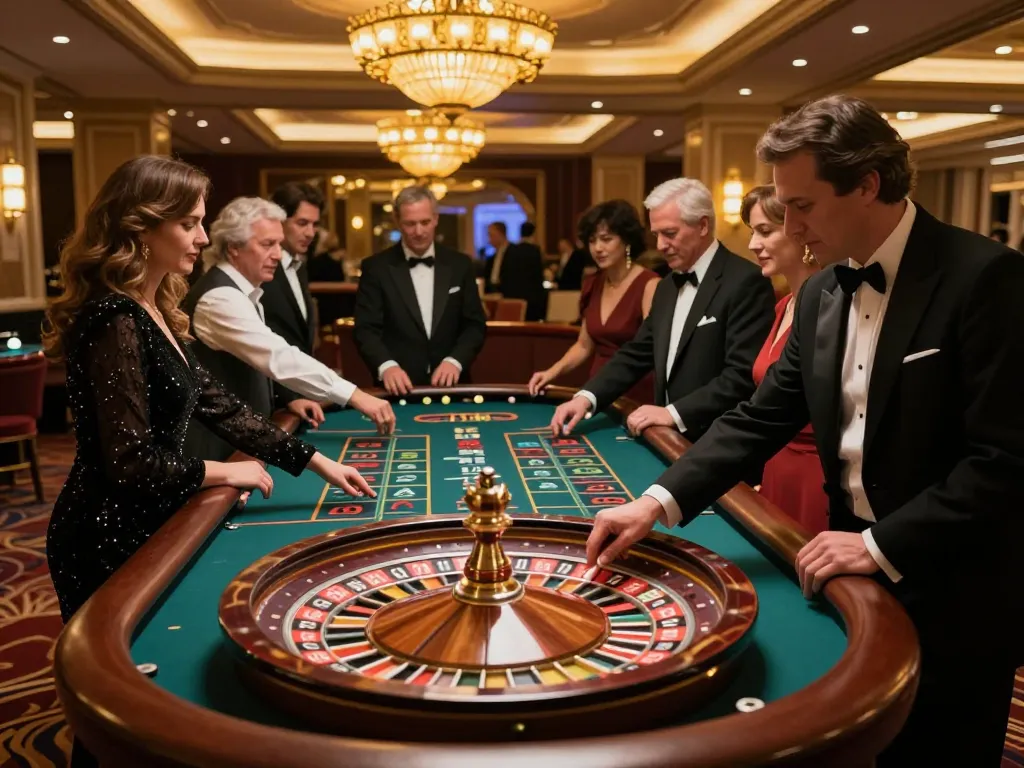 Engaged players at Vin88 enjoy a thrilling roulette game in an elegant casino setting, betting excitement at its peak.