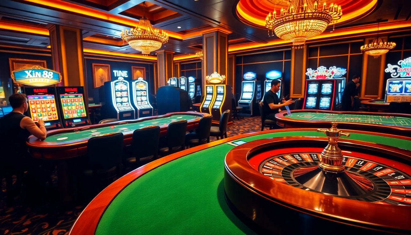 Experience high-stakes gaming at Xin 88's luxurious online casino, featuring virtual tables and excited players.
