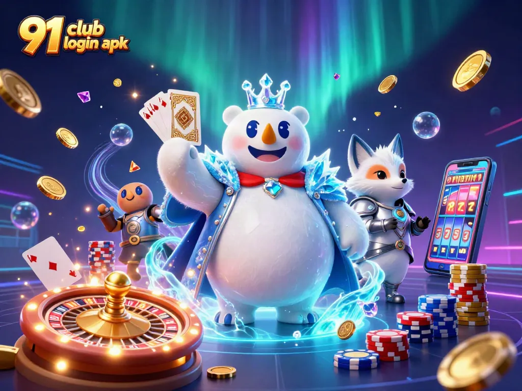 Spin the reels and win big with the dynamic 91 club login apk illustrated with gaming elements.