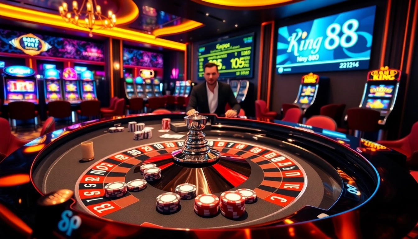 Experience king 88 at an upscale casino with roulette, high-quality chips, and a lively atmosphere.
