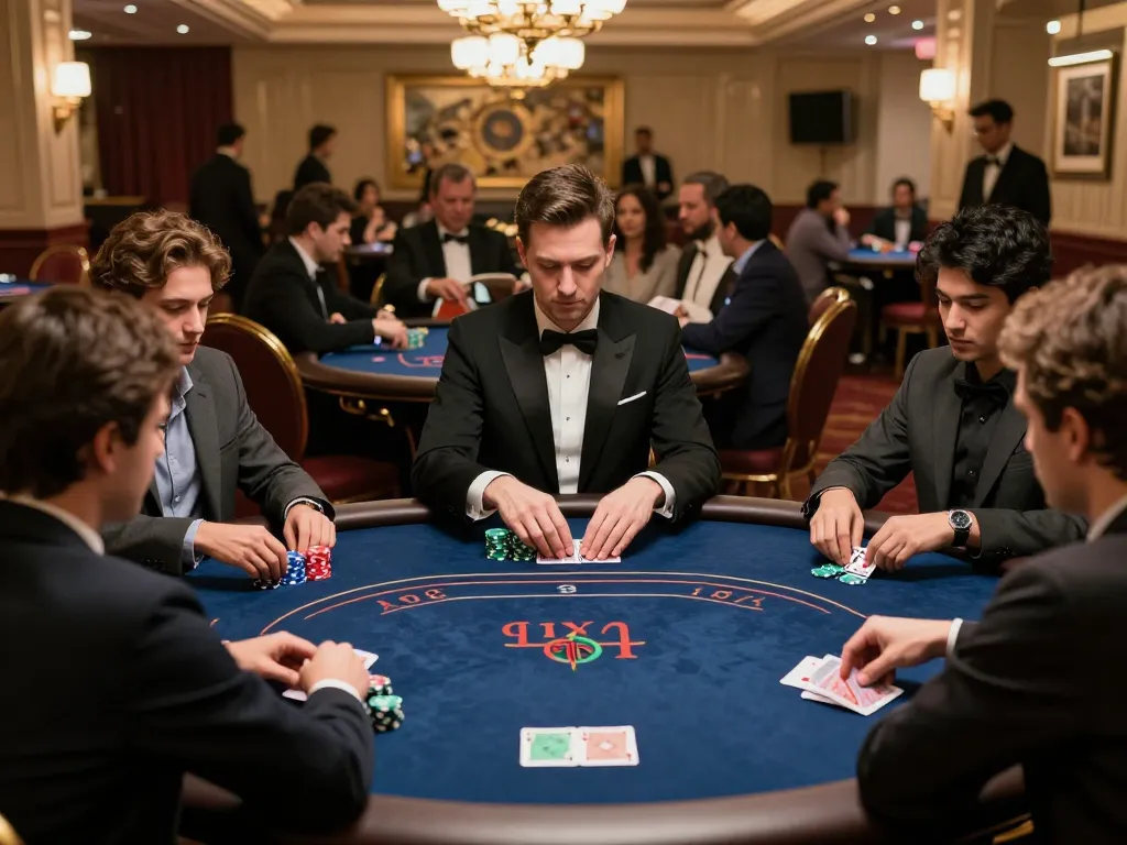 Engaged players at Say88 poker table focusing on strategy and gameplay in a luxurious casino setting