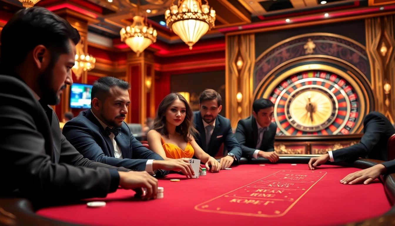 Players engaging in high-stakes poker at 789bet, showcasing excitement and luxury in a casino setting.