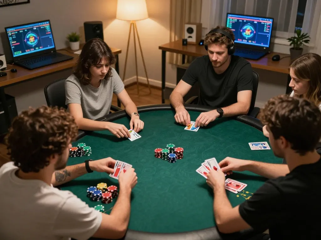 Online poker moments showcasing strategy and excitement at https://kjc365.com/, players engaged in gameplay.