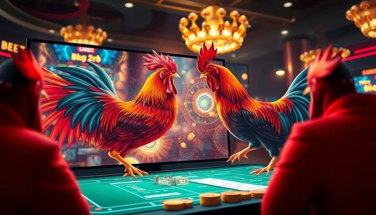 Engage with Đá gà 8KBET as you witness thrilling rooster battles on a vibrant online gambling platform.