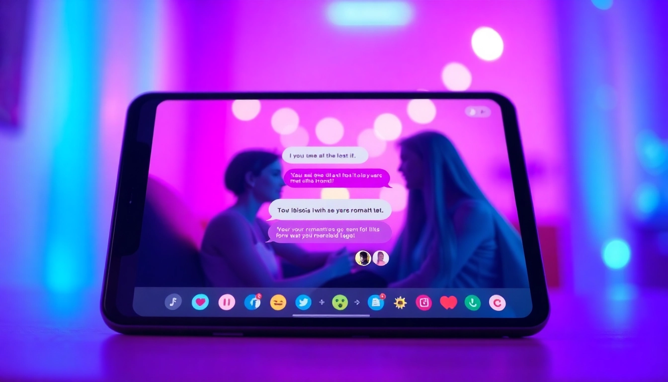 Engaging scene of a chat interface showcasing sex chat AI interactions, vibrant colors, and friendly atmosphere.