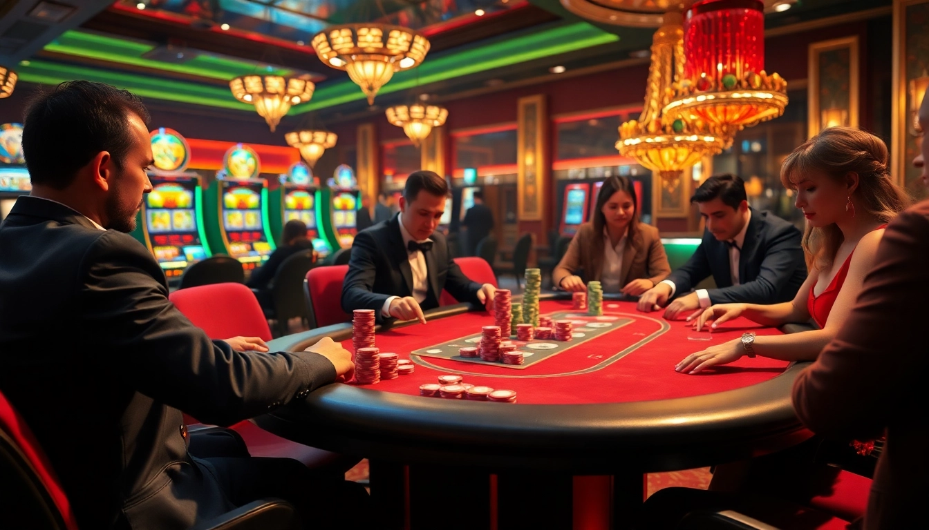 Experience the thrill of HAYBET's high-stakes poker with players strategizing at a luxurious table.