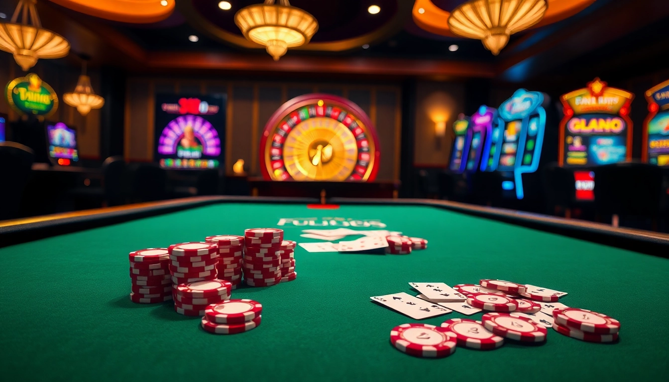 Experience the excitement of betting at Fun88 com with a vibrant casino ambiance featuring poker and roulette.