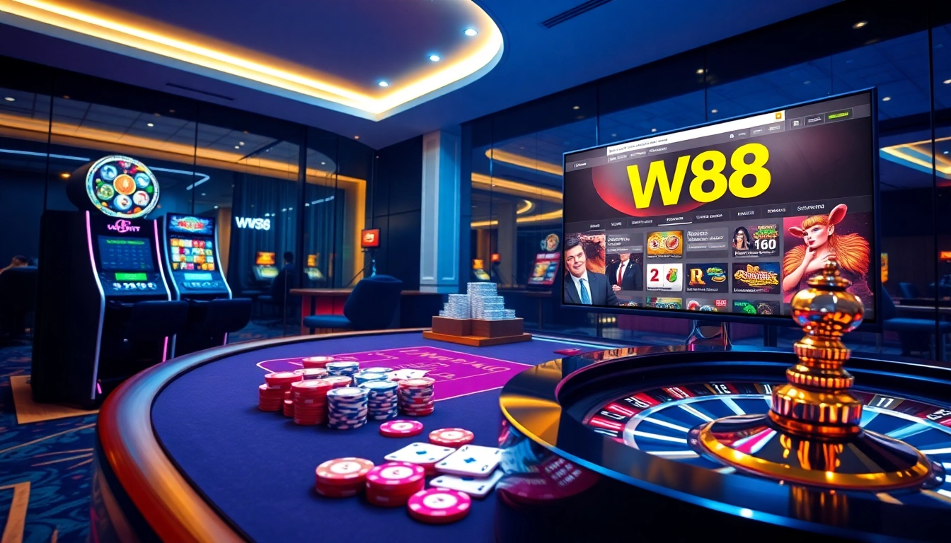 Winning big at http://ww88h.com/ with an exciting display of casino games and vibrant chips.